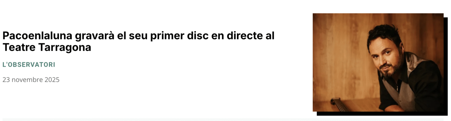 Pacoenlaluna gravarà el seu primer disc en directe al Teatre Tarragona